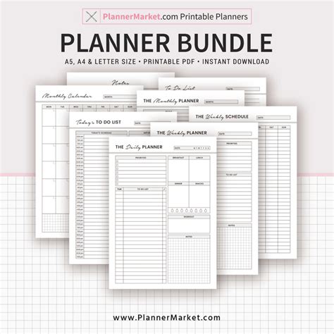 Planner Bundle Daily Weekly Monthly To Do Notes A5 A4 Letter