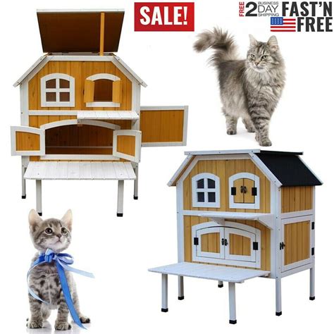 2 Story Wooden Raised Elevated Cat Cottage Pet House Puppy House Condo