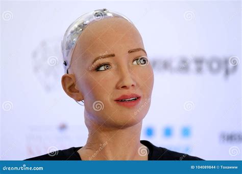 Sophia Humanoid Robot At Open Innovations Conference At Skolokovo