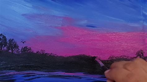 Painting Blue And Pink Sunset With Acrylic Painting Youtube