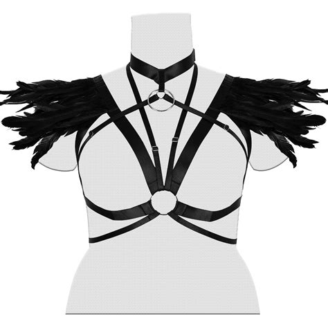 harajuku punk harness bra dance rave wear sex costumes plus size goth feather body bondage
