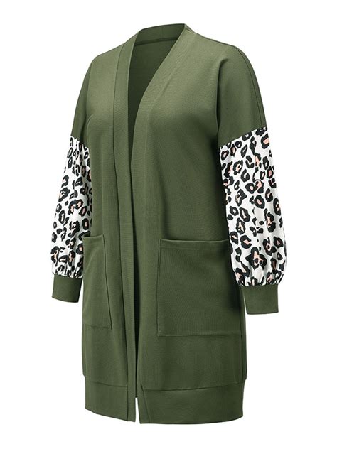 Leopard Colorblock Long Sleeve Pocket Front Cardigan
