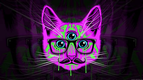 1070700 Illustration Cat Glasses Mustache Psychedelic Art