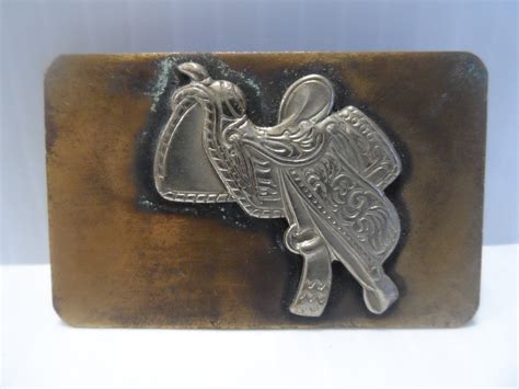 Vintage Western Brass Belt Buckle With Silver Tone Riding Etsy