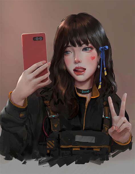 Girl Gesture Selfie Phone Art Hd Phone Wallpaper Peakpx