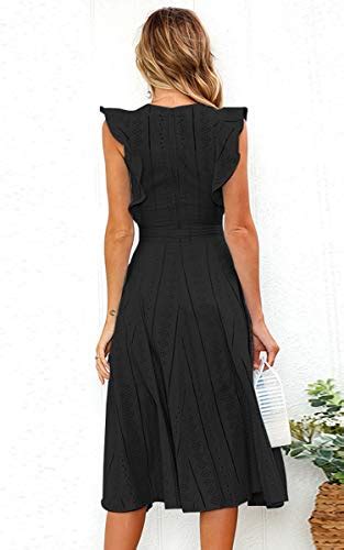 Ecowish Womens Dresses Elegant Ruffles Cap Sleeves Summer A Line Midi Dress