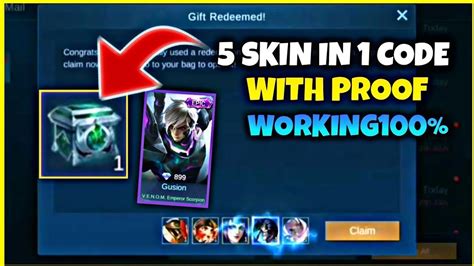 Redeem 5 Skin In 1 Code With Proof In Mobile Legends Mobile Legends