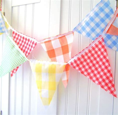 Vintage Gingham Bunting Fabric Garland Flags Yellow Red Etsy Fabric