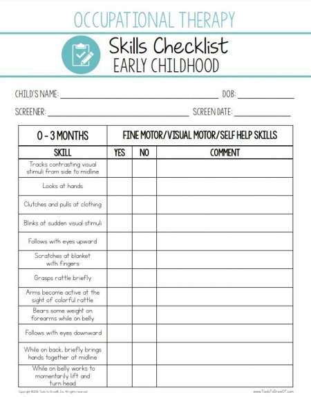 Ot Skills Checklists These Informal Assessment Checklists Provide A