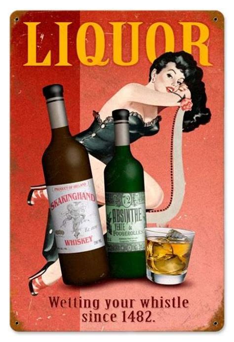 Vintage Liquor Pin Up Pin Up Girl Metal Sign 12 X 18 Inches