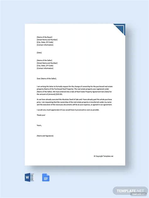 Letter Of Request For Change Of Ownership In Word PDF Google Docs