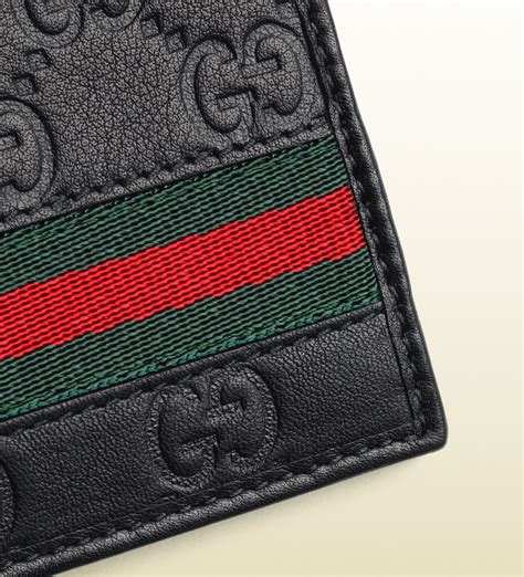 Lyst Gucci Ssima Leather Web Bi Fold Wallet In Black For Men