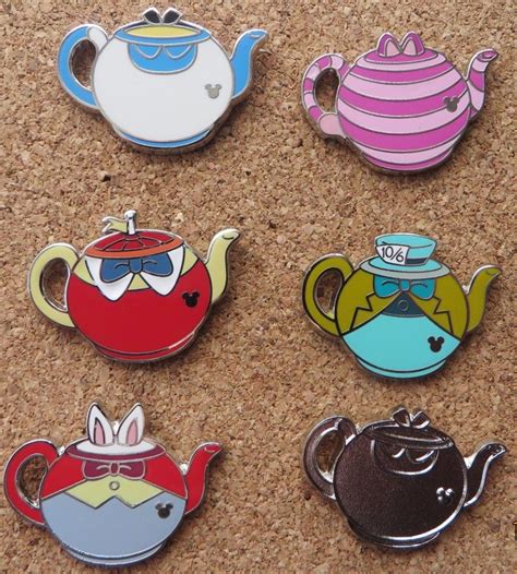 Disney Pins Alice In Wonderland Teapots Complete Set 2014 Hidden