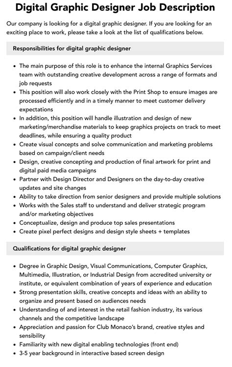 Digital Graphic Designer Job Description Velvet Jobs