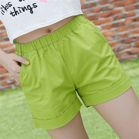 Summer Women Shorts Casual High Waist Shorts Candy Color Elastic Cotton Shorts Big Sizes Loose