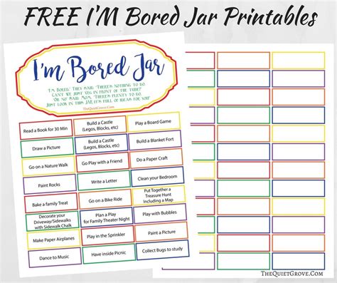 Free Im Bored Jar Printables ⋆ The Quiet Grove