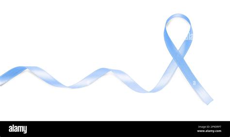 Light Blue Awareness Ribbon On White Background Top View Stock Photo