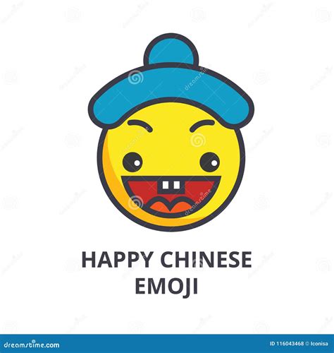 Happy Chinese Emoji Vector Line Icon Sign Illustration On Background