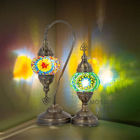Set Of 2 Turkish Mosaic Table Lamp Stained Glass Globe Mosaic Lamp