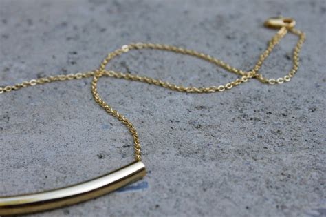 Curved Gold Bar Necklace 16k Gold Minimal Necklace Etsy