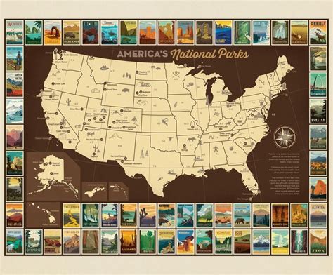 National Parks Map Posters Panel 36x44 Etsy National Park Posters