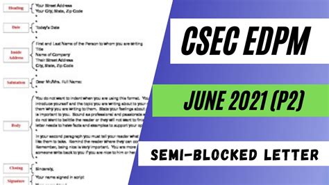 Csec Edpm June 2021 P2 Semi Blocked Letter Q2b Youtube
