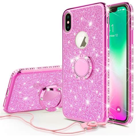 Apple Iphone Xs Max Case Ring Glitter Cute Phone Case Girls Kickstand