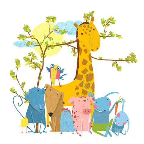 Cartoon Zoo Friends Animals Group Digital Art By Popmarleo Pixels