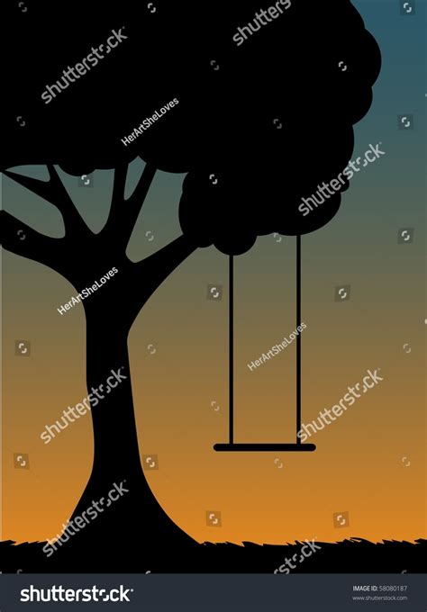 Tree Swing Silhouette At Dusk Stock Vector Illustration 58080187