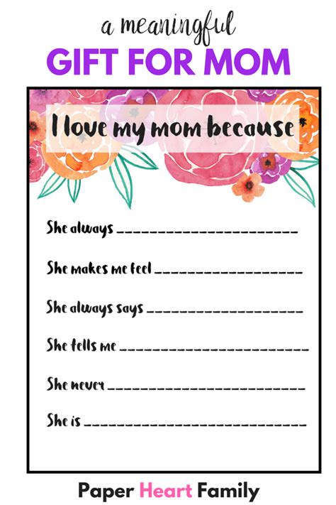 I Love My Mom Because Printable A Thoughtful Gift For Mom