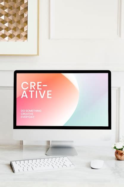 Free Psd Computer Screen Mockup Psd With Mesh Gradient Design