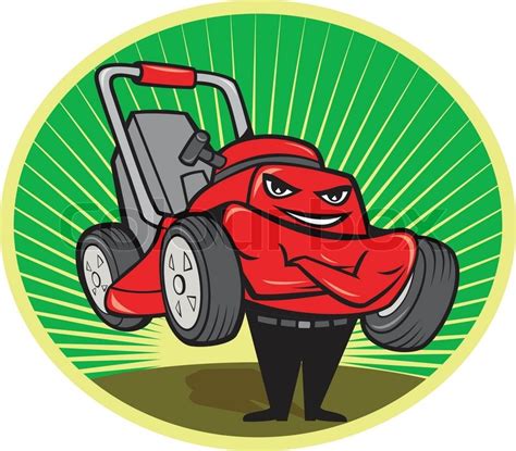 Lawn Mower Man Cartoon Oval | Stock Vector | Colourbox