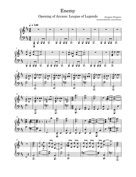 Enemy Imagine Dragons Sheet Music For Piano Solo Easy