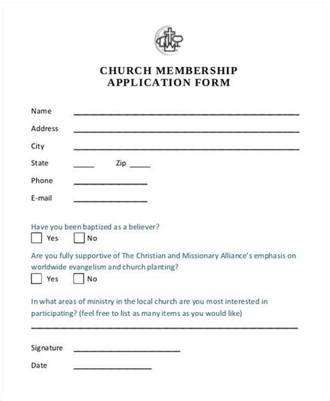 Printable Church Membership Forms Printable Forms Free Online