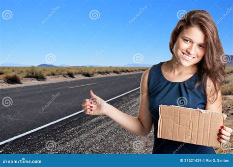 Hitchhiking Girl Stock Image Image Of Highway Hiker