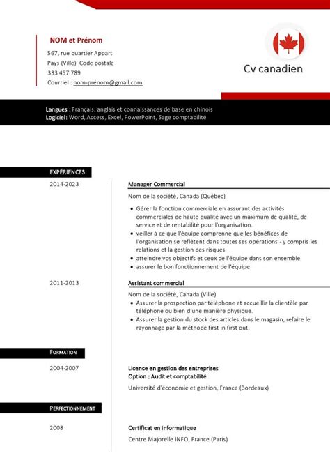 Exemple de CV Canadien Gratuit à Télécharger Modèle 2023