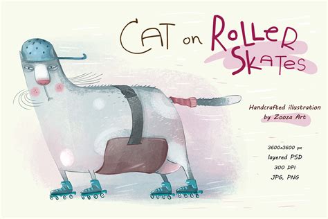 Cat On Roller Skates Illustration Graphic By Zooza Art · Creative Fabrica