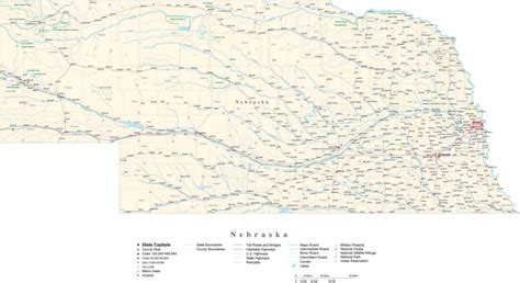Nebraska Detailed Cut Out Style State Map In Adobe Illustrator Vector