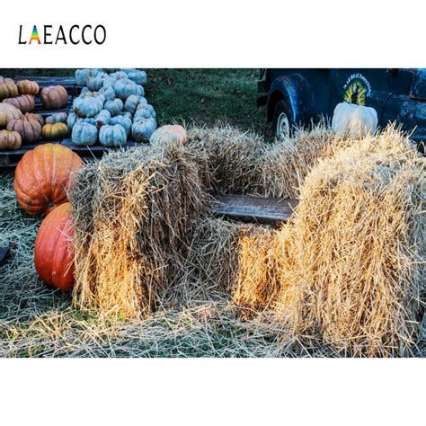 Laeacco Haystack Pumpkin Scene Photography Background Harvest Season