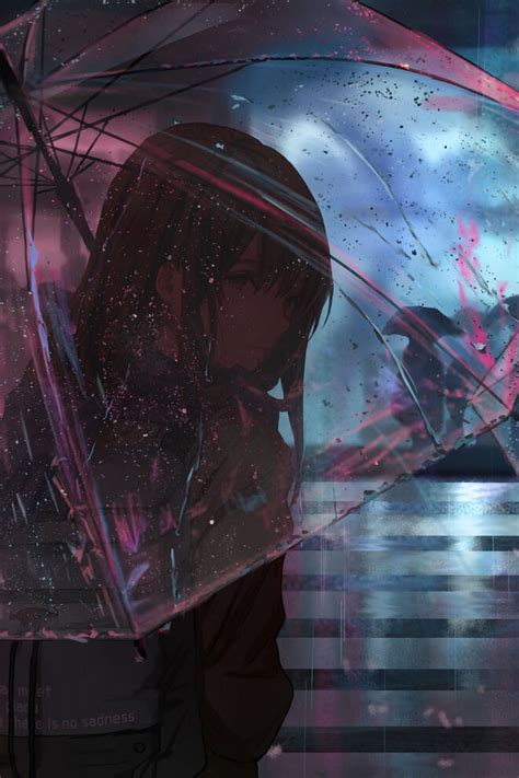 Download Wallpaper 800x1200 Girl Umbrella Anime Rain Street Night