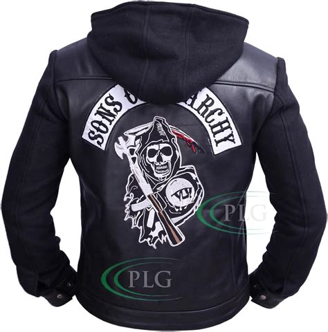Sons Of Anarchy Black Hooded Synthetic Leather Jacket 2xl For Person