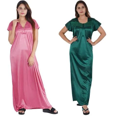 Buy Nacno Womens Satin Sleepwear Nightymaxinightgown Peach And Green Pack Of 2 Online At