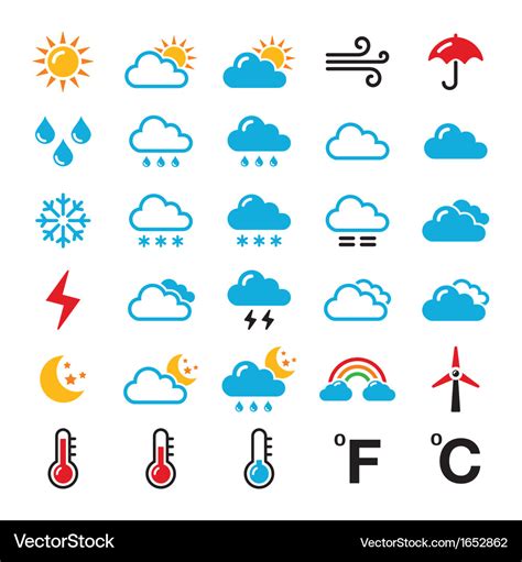 Weather Forecast Colorful Icons Set Royalty Free Vector