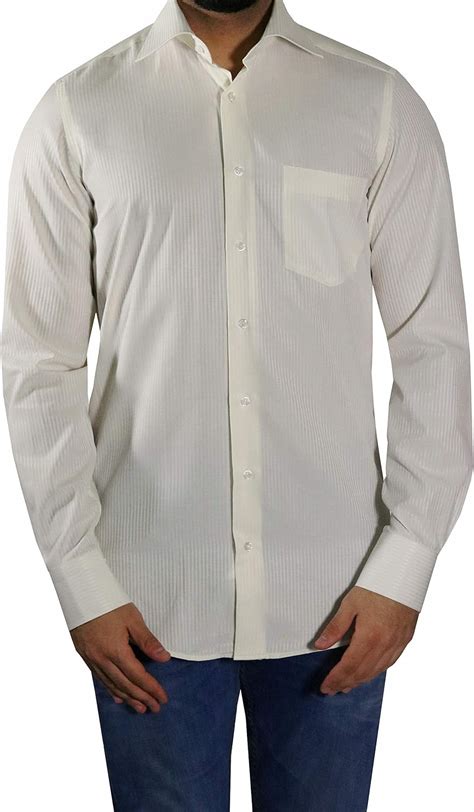 Muga Mens Striped Long Sleeve Formal Shirt Off White Off White Amazon