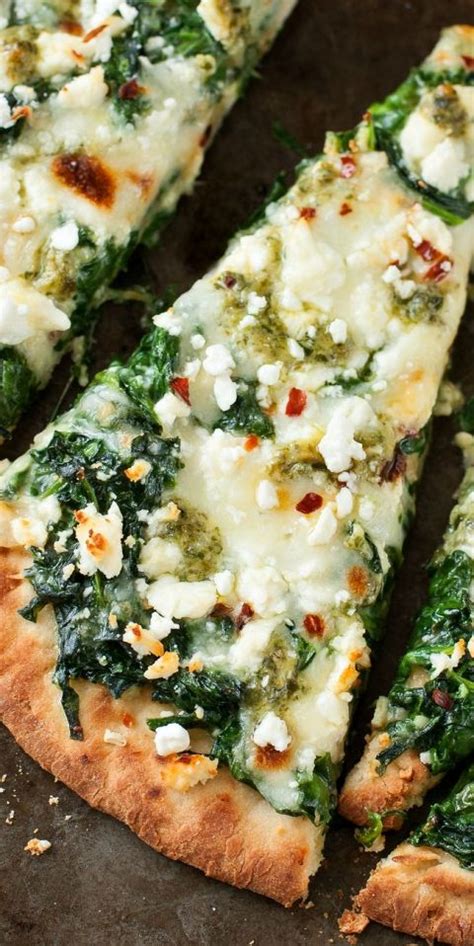 Three cheese pesto spinach flatbread pizza. Three Cheese Pesto Spinach Flatbread Pizza | Recipe ...