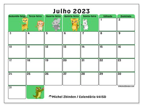 Calendário De Julho De 2023 Para Imprimir “441sd” Michel Zbinden Mo
