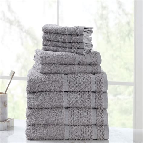 Mainstays Value Terry Cotton Bath Towel Set 10 Piece Set Gray Macz