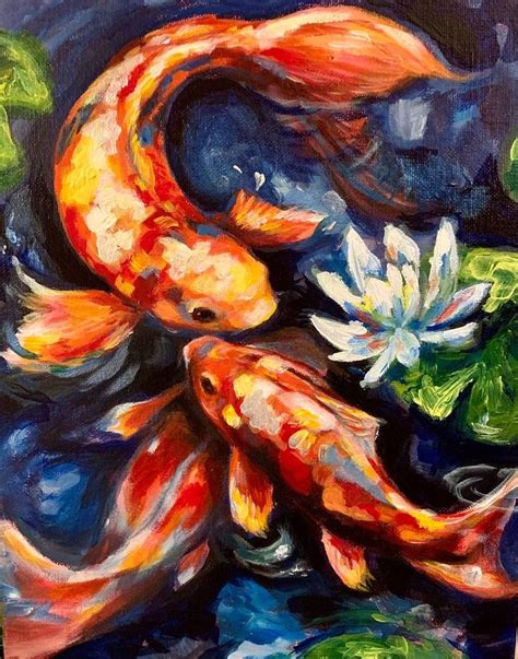 Colorful Koi Fish And Lily Pads Oil Painting