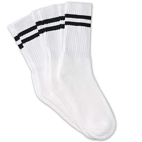 12 Pairs White Unisex Crew Socks With Two Black Stripes Classic Retro