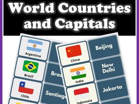 World Countries And Capitals Memoryflash Cards Teaching Resources